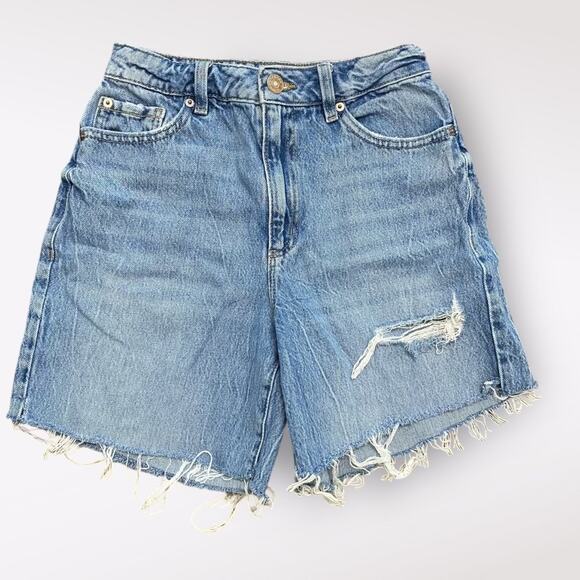 Garage Denim Wide Leg Distressed Shorts Womens Size 3‎ Blue Streetwear - Picture 1 of 9